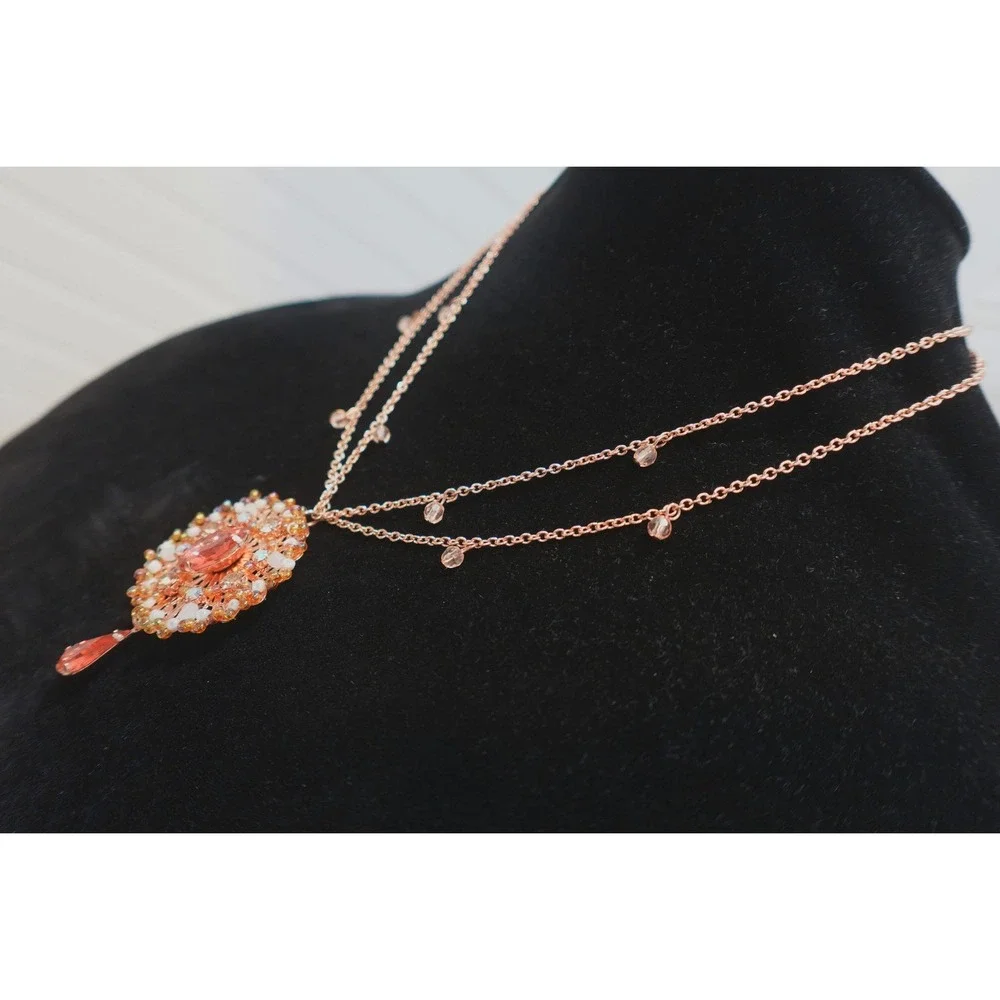 Avon Peach Paradise Rose Gold Tone Layered Medallion Necklace Double Strand